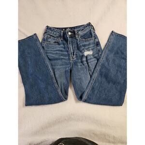 Hollister Women's Jeans Size 23x27 Medium Wash High Rise Distressed Straight Leg